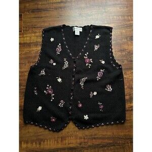 VTG Hampshire Studio Women’s PL Crochet Floral Sweater Vest Cottagecore Granny